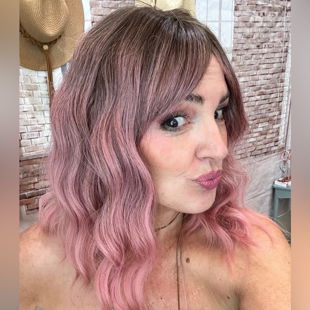 Soft Rose Pink Wavy Women's Wig - Natural Look - Picture 2 of 3